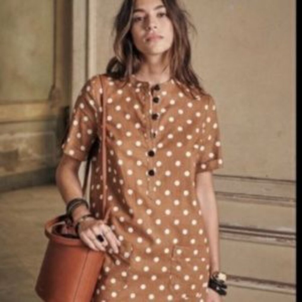 Sezane Linen Blend Polk- A-Dot Dress Sz 36 Small